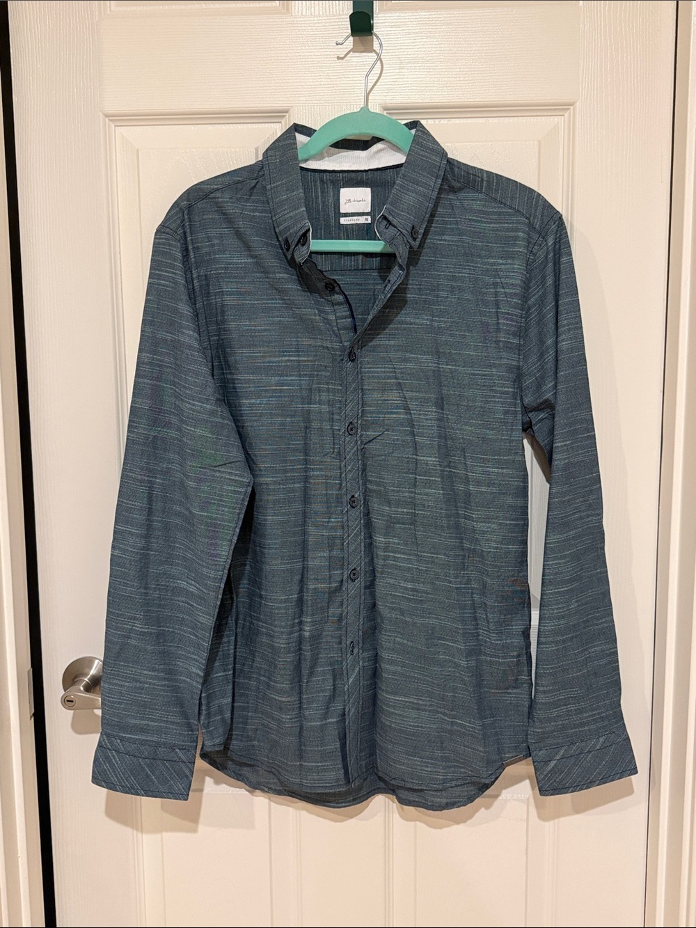 Men’s Blue Textured Button-Down Shirt - Casual Long Sleeve